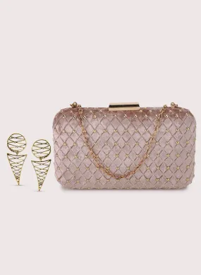 Studded Clutch Bag With Earring Set