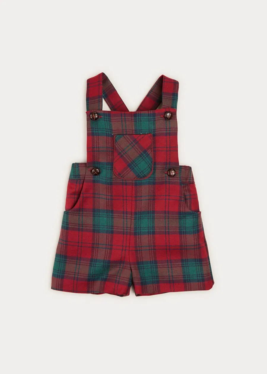 Tartan Short Pocket Front Dungarees In Red (18mths-3yrs)