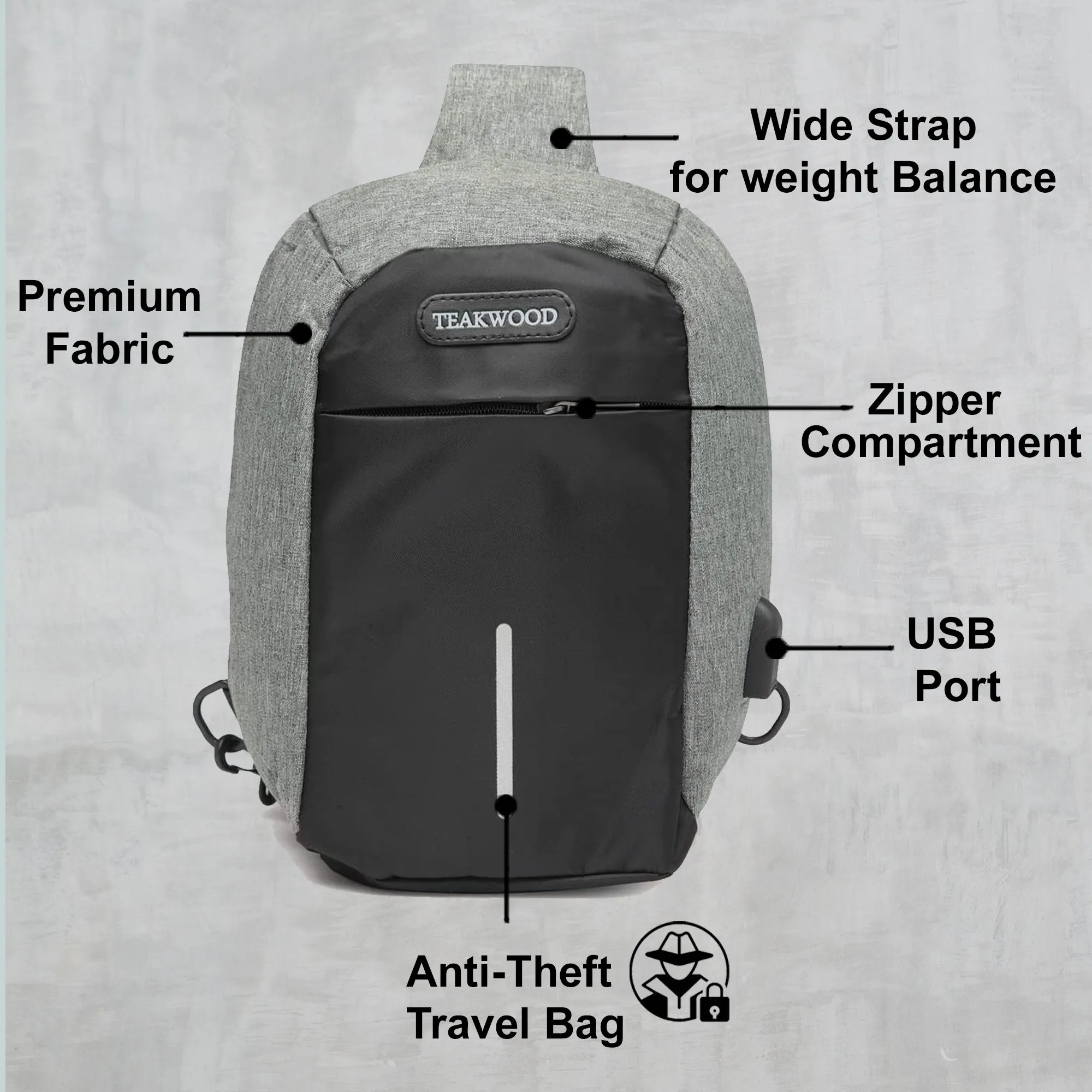 Teakwood Leathers Unisex Grey Colourblocked Backpack