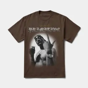 Tupac One Graphic Mens Short Sleeve Shirt (Brown/White)