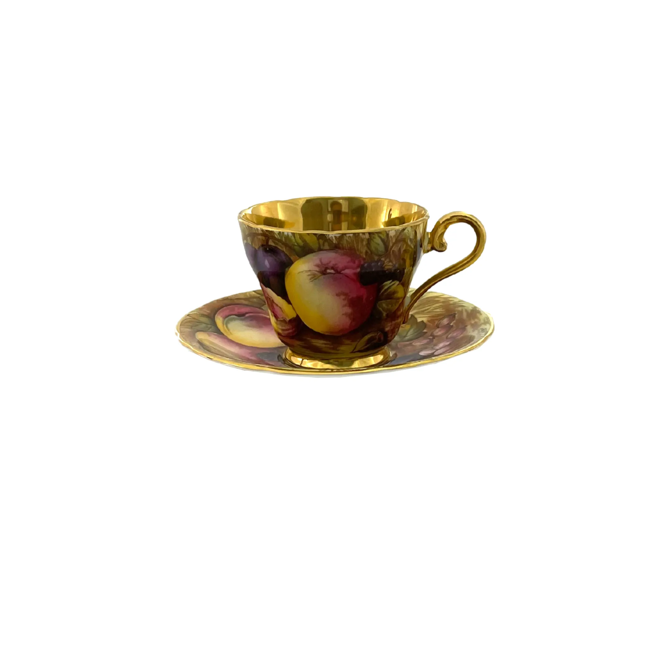 Vintage Aynsley 'Orchard Gold' Small Teacup and Saucer Signed 'N.Brunt'