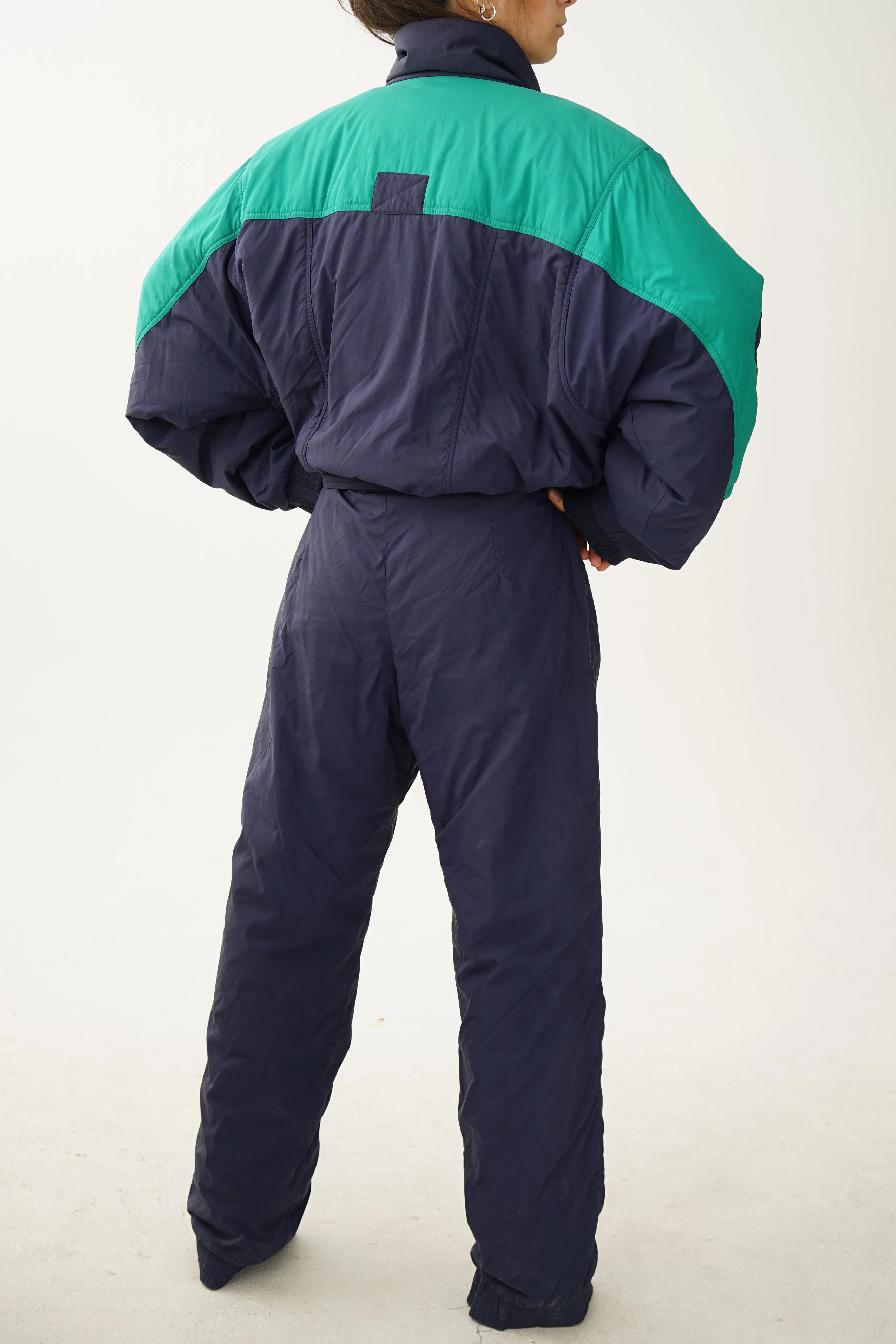 Vintage one piece Sportalm ski suit, snow suit bleu et vert T.54 XL pour homme