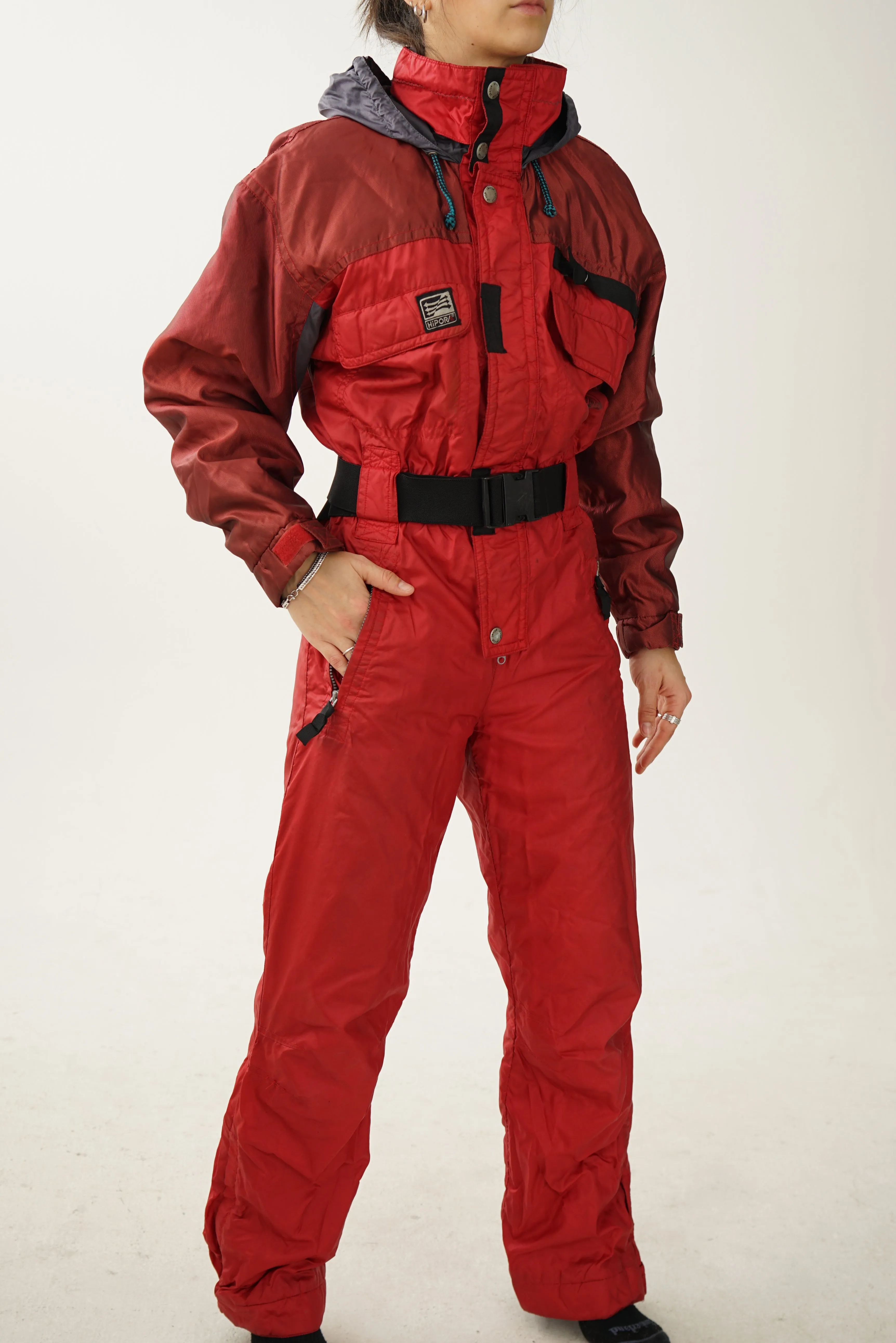 Vintage one piece tirel ski suit, rétro snow suit rouge T.46