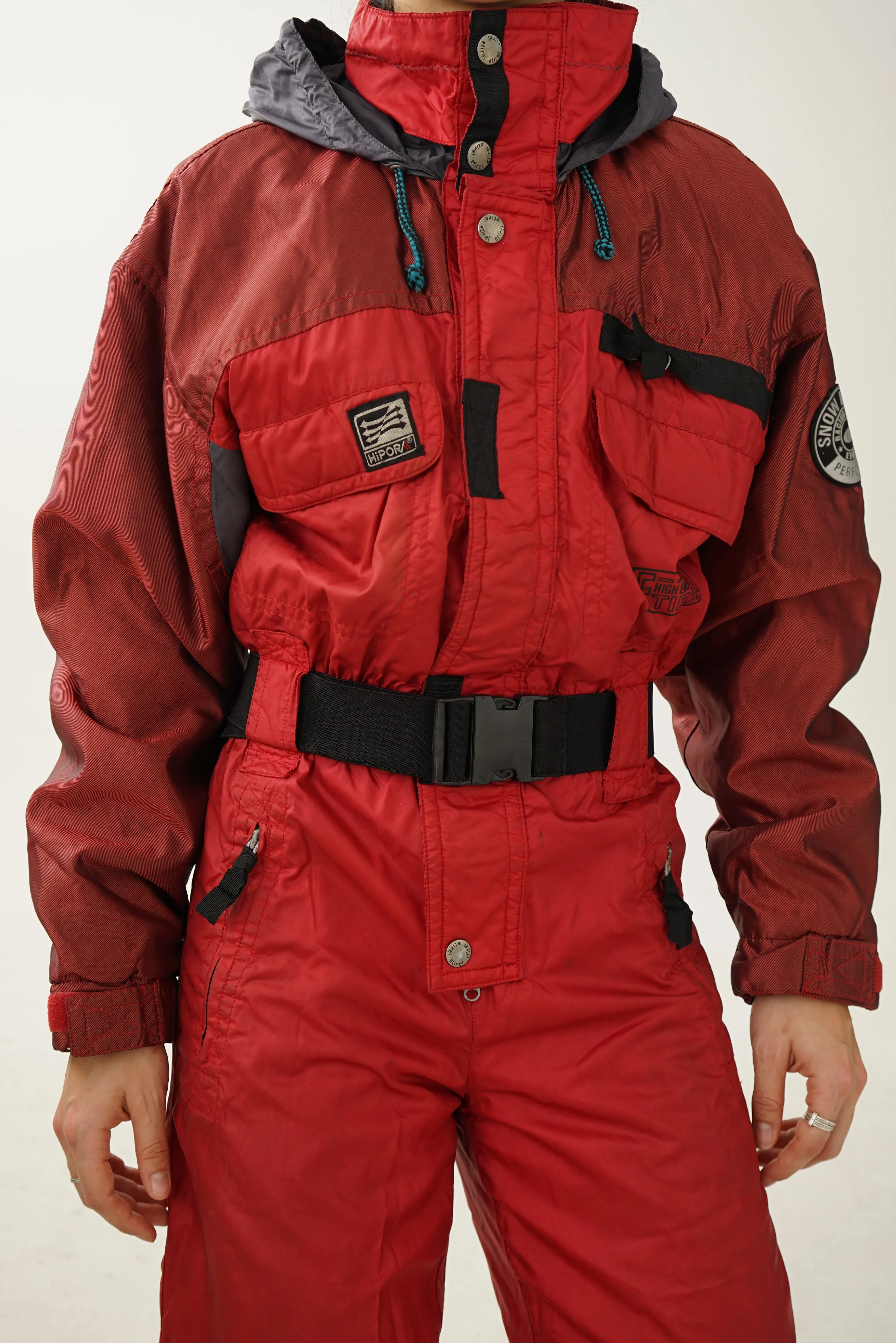 Vintage one piece tirel ski suit, rétro snow suit rouge T.46