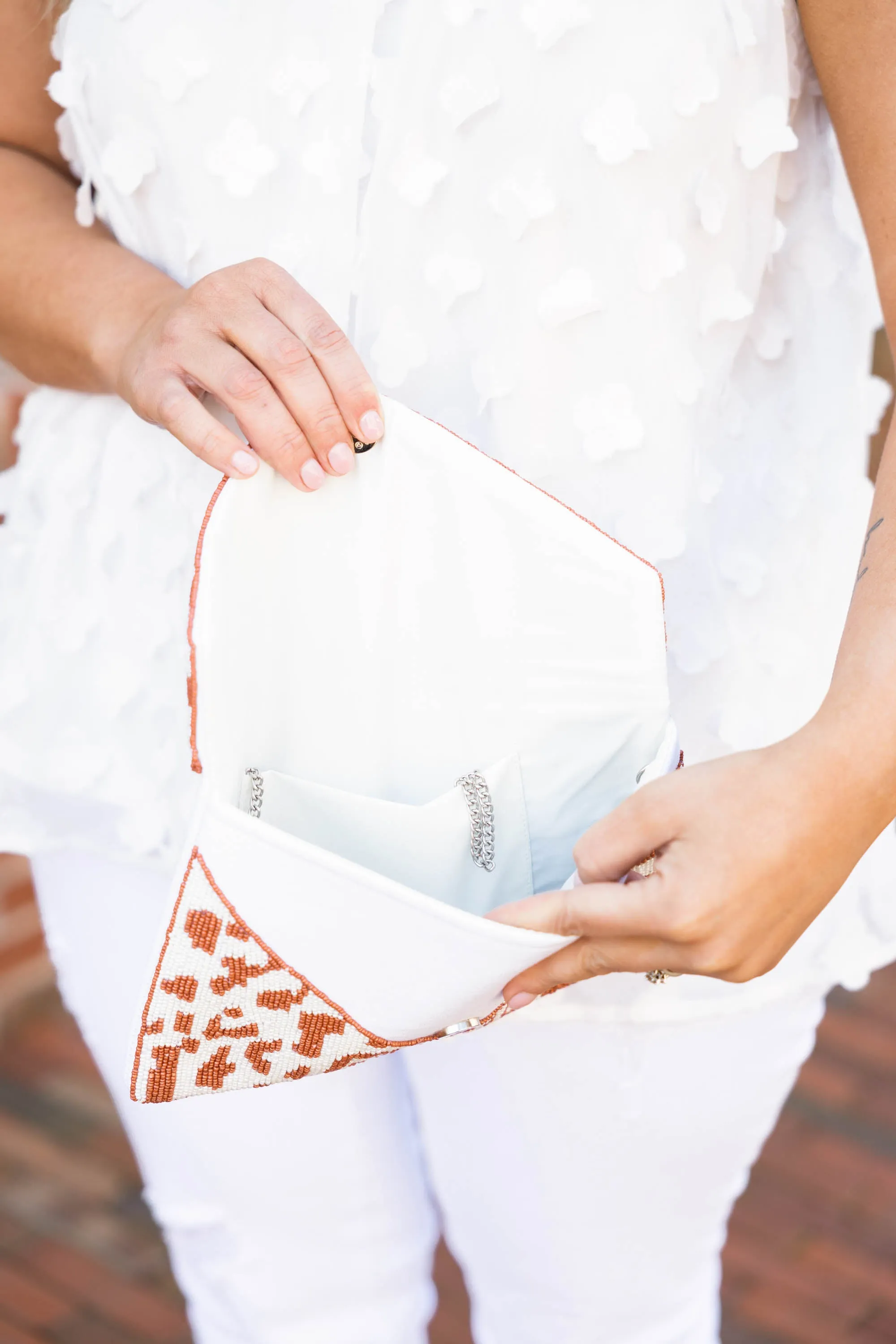 Wild And Fun Beaded Clutch, Tan