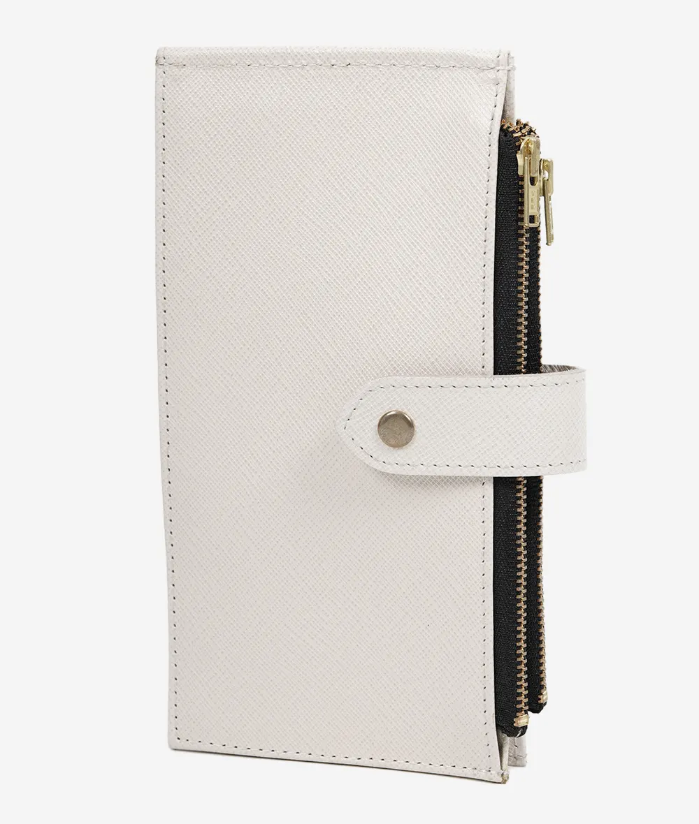 Womens Real Off White Leather Clutch Bifold Wallet with RFID Blocking