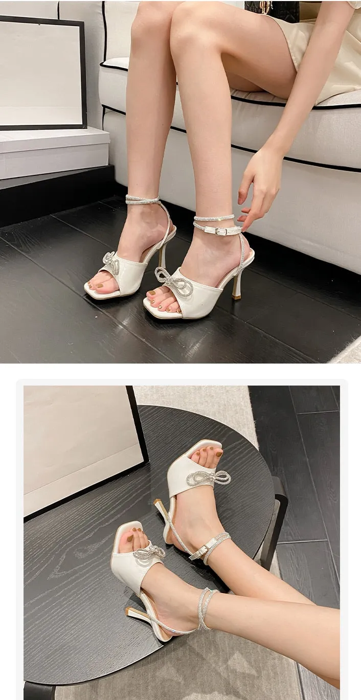 Women's Sexy Square Toe Open Fashionable Rhinestone Hi-Heel Pumps